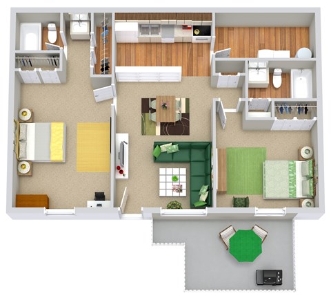 Floor plan for 2 beds, 2 baths, 900 sqft
