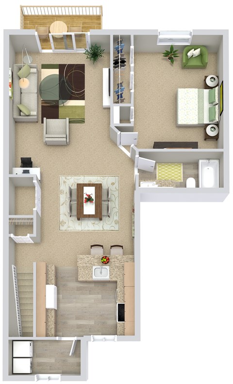 Floor plan for 1 bed, 1 bath, 865 sqft