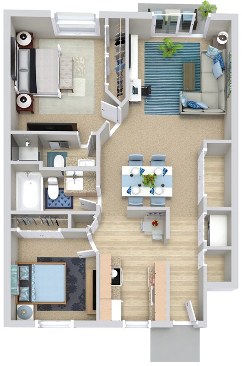 Floor plan for 2 beds, 1 bath, 1000 sqft