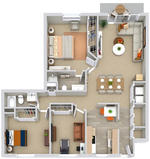 Floor plan for 3 beds, 2 baths, 1185 sqft