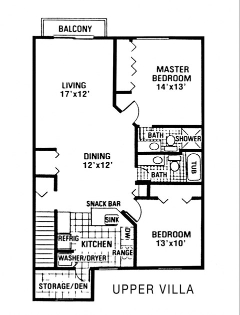 Floor plan for 2 beds, 2 baths, 1042 sqft