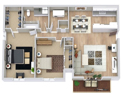 Floor plan for 2 beds, 1 bath, 941 sqft
