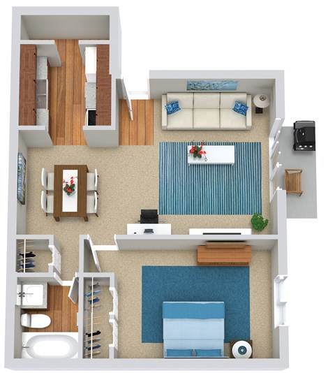 Floor plan for 1 bed, 1 bath, 590 sqft