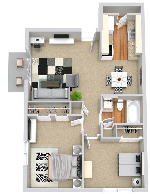 Floor plan for 2 beds, 1 bath, 760 sqft
