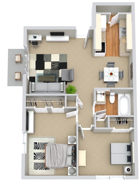 Floor plan for 2 beds, 1 bath, 760 sqft