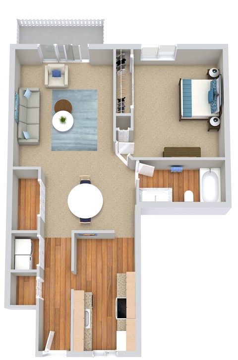 Floor plan for 1 bed, 1 bath, 865 sqft