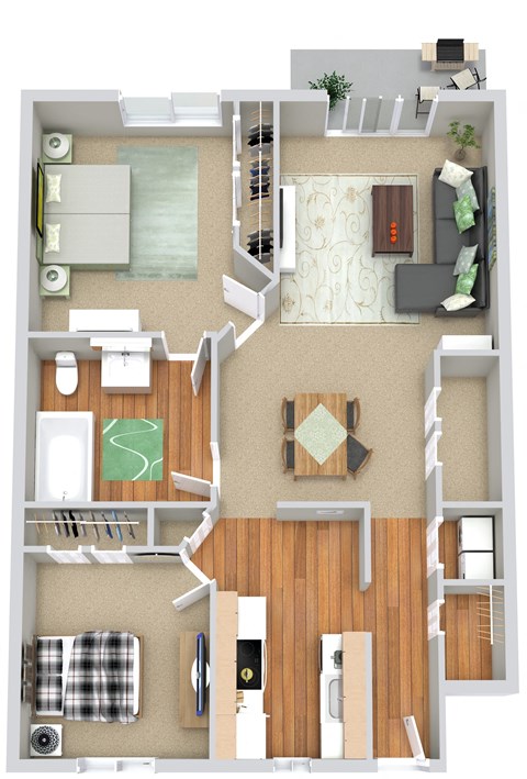 Floor plan for 2 beds, 1 bath, 1000 sqft