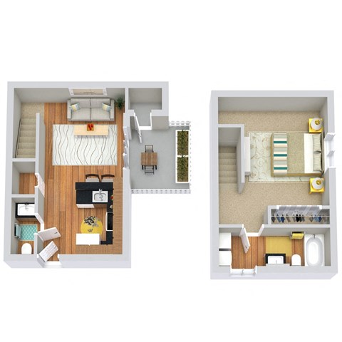 Floor plan for 1 bed, 1.5 baths, 654 sqft