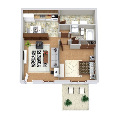 Floor plan for 1 bed, 1 bath, 576 sqft