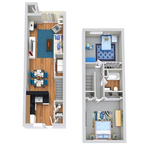 Floor plan for 2 beds, 1.5 baths, 1099 sqft