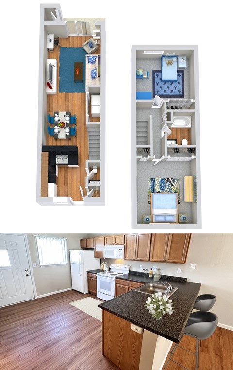 Floor plan for 2 beds, 1.5 baths, 1099 sqft