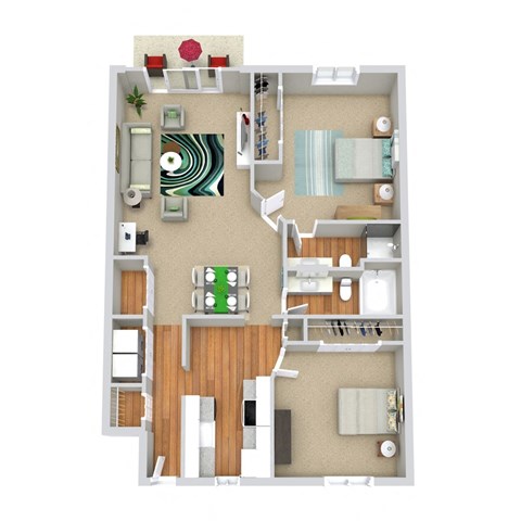 Floor plan for 2 beds, 2 baths, 1017 sqft
