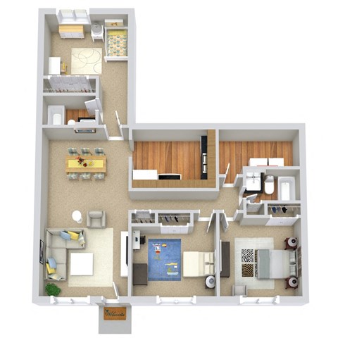 Floor plan for 3 beds, 2 baths, 1134 sqft