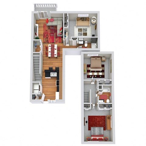 Floor plan for 3 beds, 2 baths, 1362 sqft