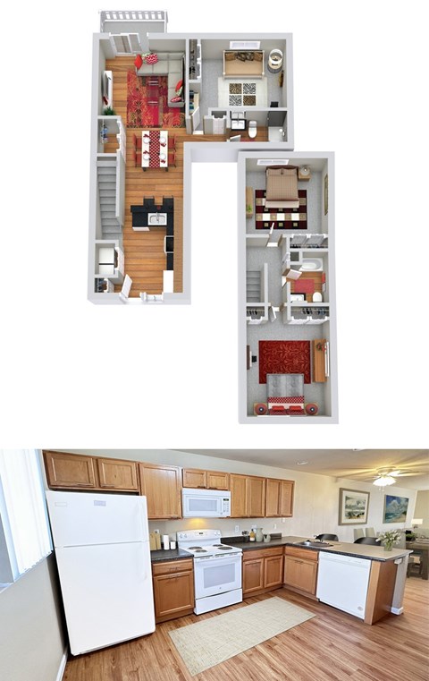 Floor plan for 3 beds, 2 baths, 1362 sqft