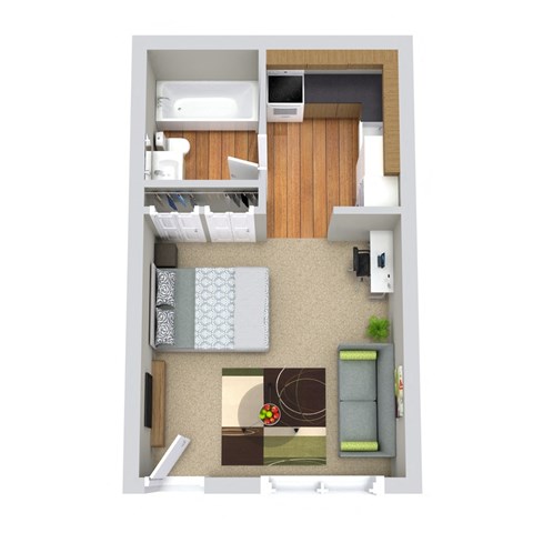 Floor plan for studio, 1 bath, 372 sqft