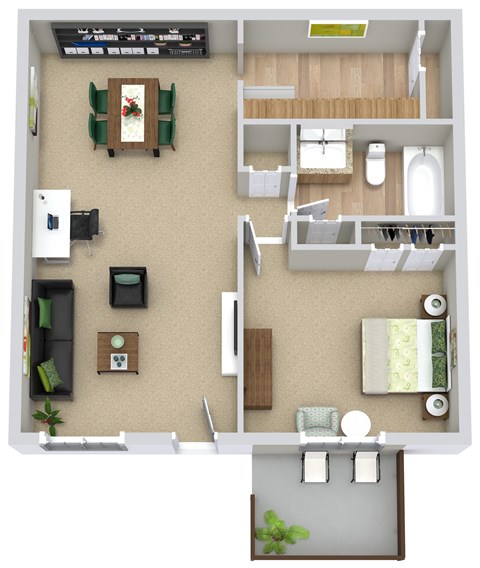 Floor plan for 1 bed, 1 bath, 576 sqft
