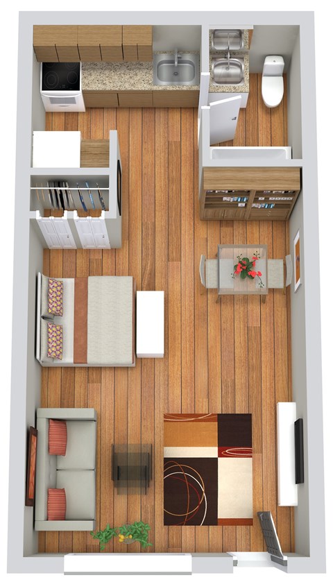 Floor plan for studio, 1 bath, 288 sqft