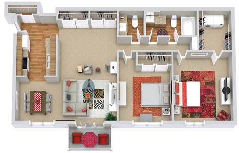 Floor plan for 2 beds, 1.5 baths, 984 sqft