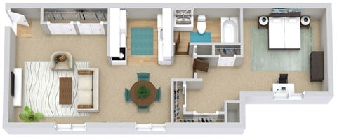 Floor plan for 1 bed, 1 bath, 700 sqft