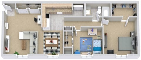 Floor plan for 2 beds, 1 bath, 800 sqft