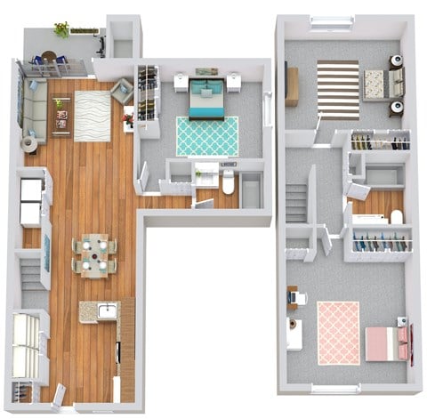 Floor plan for 3 beds, 2 baths, 1362 sqft