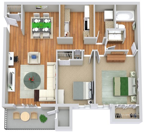 Floor plan for 2 beds, 1 bath, 920 sqft