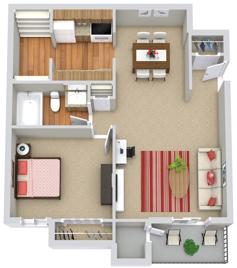 Floor plan for 1 bed, 1 bath, 720 sqft