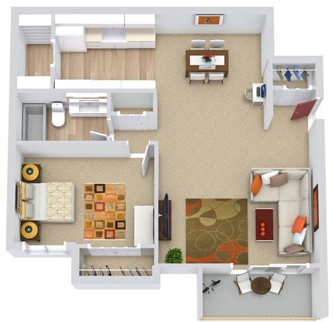Floor plan for 1 bed, 1 bath, 700 sqft