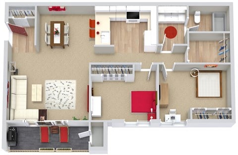 Floor plan for 2 beds, 1 bath, 900 sqft