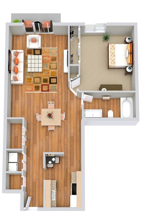 Floor plan for 1 bed, 1 bath, 815 sqft