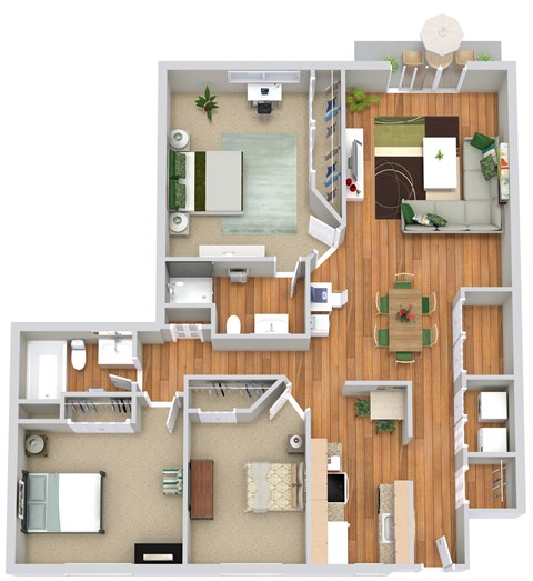 Floor plan for 3 beds, 2 baths, 1185 sqft