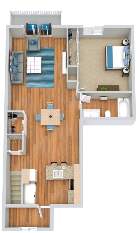 Floor plan for 1 bed, 1 bath, 865 sqft