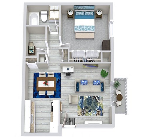 Floor plan for 1 bed, 1 bath, 661 sqft