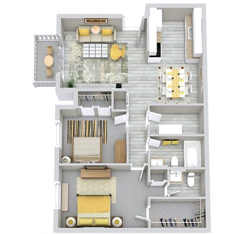 Floor plan for 2 beds, 1.5 baths, 840 sqft