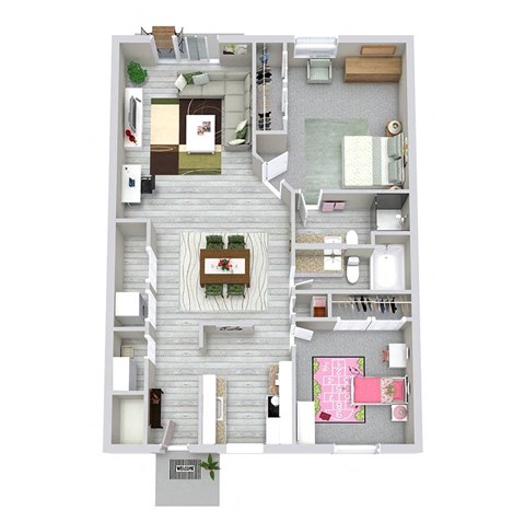 Floor plan for 2 beds, 2 baths, 1017 sqft