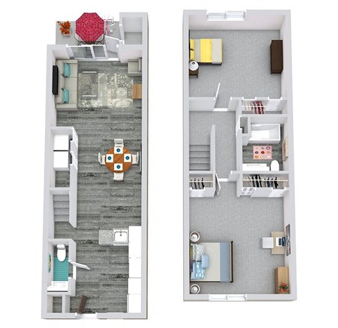 Floor plan for 2 beds, 1.5 baths, 1099 sqft