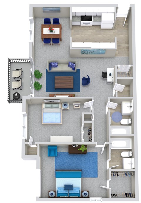 Floor plan for 2 beds, 2 baths, 1100 sqft