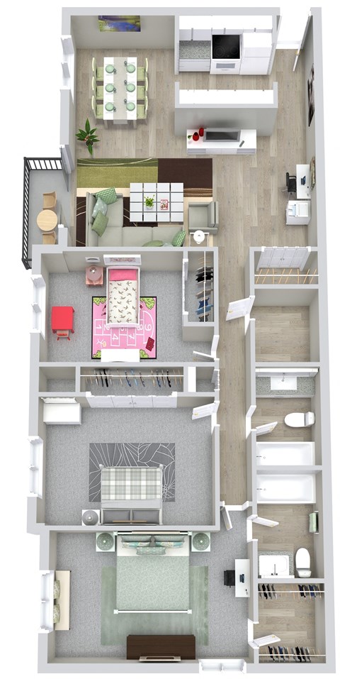 Floor plan for 3 beds, 2 baths, 1200 sqft