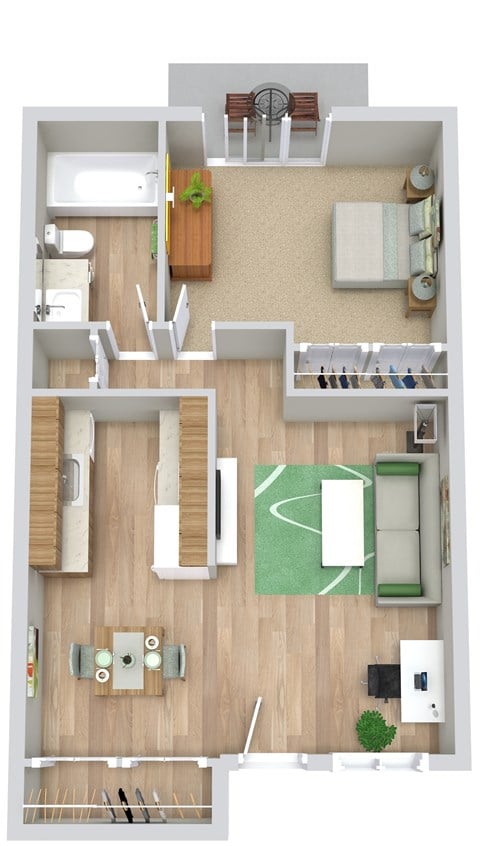 Floor plan for 1 bed, 1 bath, 450 sqft