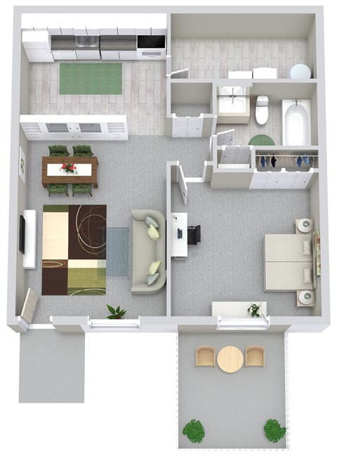 Floor plan for 1 bed, 1 bath, 576 sqft