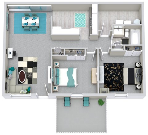 Floor plan for 2 beds, 1 bath, 900 sqft