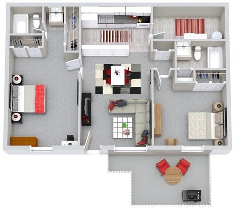 Floor plan for 2 beds, 2 baths, 900 sqft