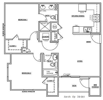 Floor plan for 2 beds, 2 baths, 861 sqft
