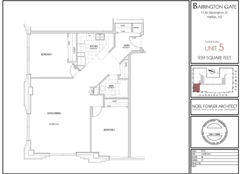 Floor plan for 2 beds, 1 bath, 939 sqft