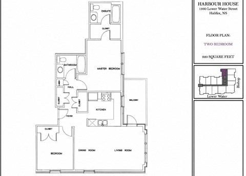 Floor plan for 2 beds, 2 baths, 920 sqft