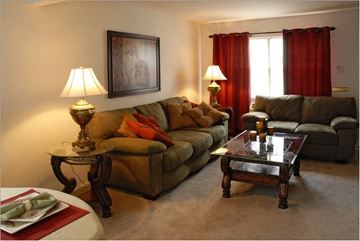 St. Louis apartment for rent - a living room with couches and a coffee table