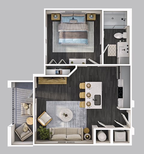 Floor plan for 1 bed, 1 bath, 583 sqft