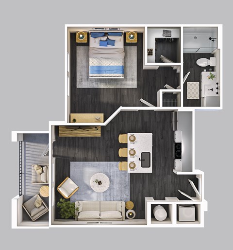 Floor plan for 1 bed, 1 bath, 640 sqft