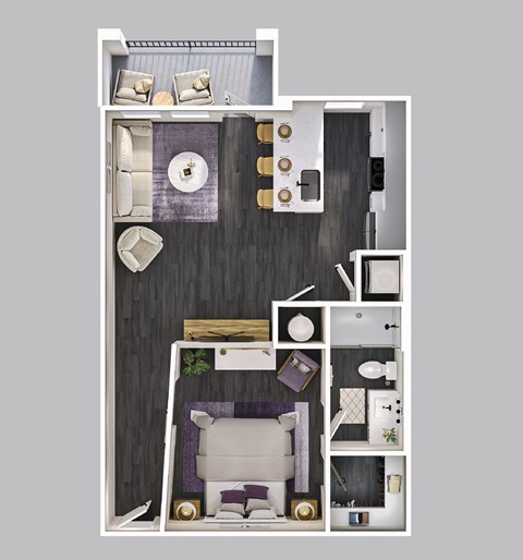 Floor plan for 1 bed, 1 bath, 667 sqft